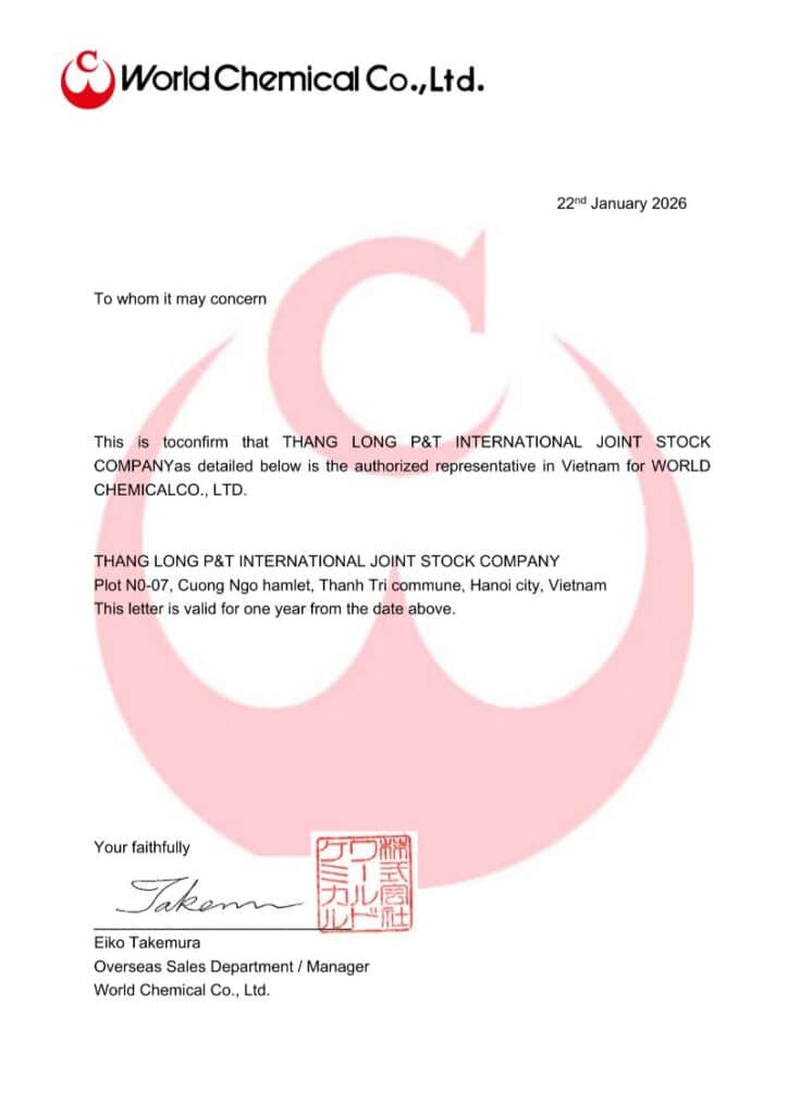 Chứng nhận đại lý WorldChemical tại Việt Nam