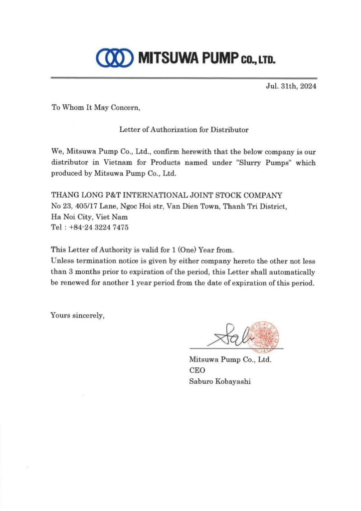 Chứng nhận nhà phân phối chính hãng của Mitsuwa tại Việt Nam