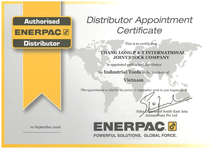 Chứng nhận đại lý Enerpac tại Việt Nam - Thăng Long P&T